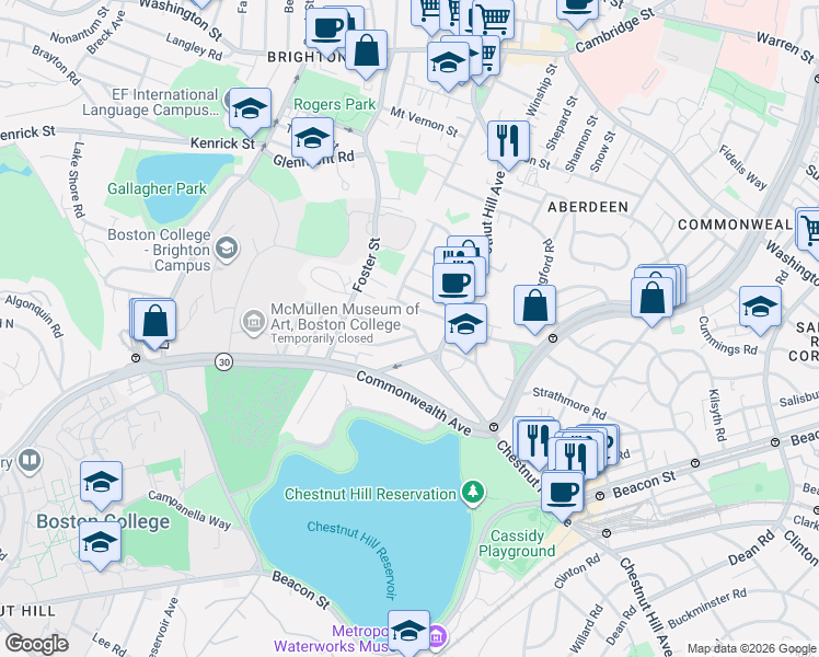 map of restaurants, bars, coffee shops, grocery stores, and more near 49 Radnor Road in Boston