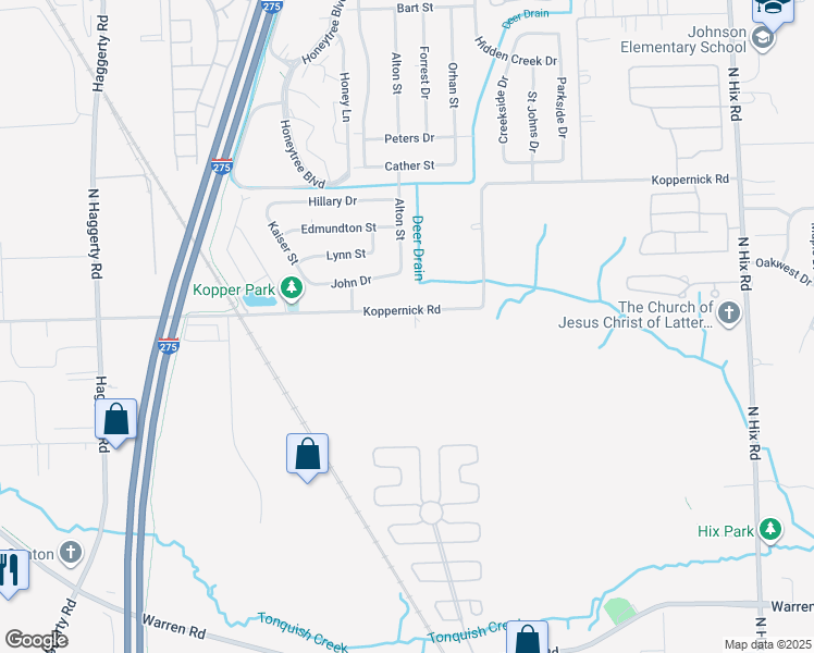 map of restaurants, bars, coffee shops, grocery stores, and more near 39687 Koppernick Road in Canton