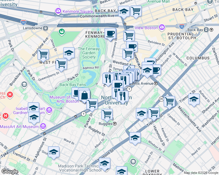 map of restaurants, bars, coffee shops, grocery stores, and more near 11 Speare Place in Boston