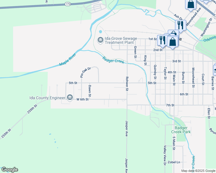 map of restaurants, bars, coffee shops, grocery stores, and more near 1009 Twin Pine Drive in Ida Grove