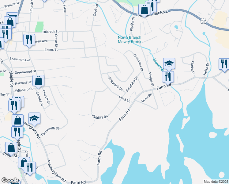 map of restaurants, bars, coffee shops, grocery stores, and more near 353 Cook Lane in Marlborough