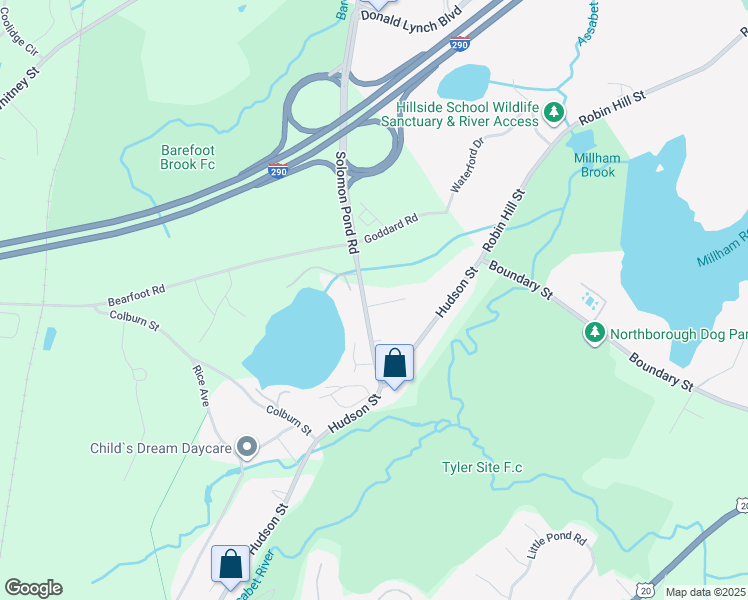 map of restaurants, bars, coffee shops, grocery stores, and more near 11 Corey Way in Northborough