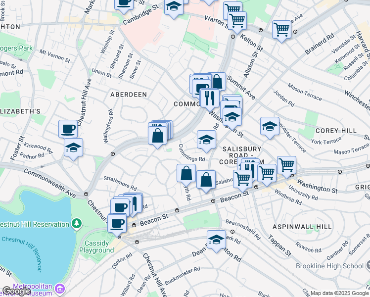 map of restaurants, bars, coffee shops, grocery stores, and more near 36 Cummings Road in Boston