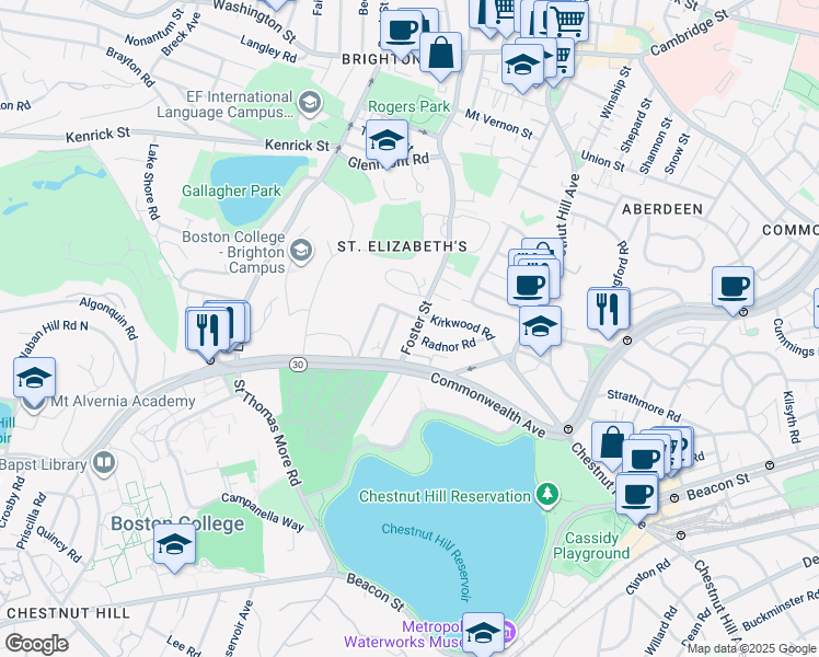 map of restaurants, bars, coffee shops, grocery stores, and more near 11 Gerald Road in Boston