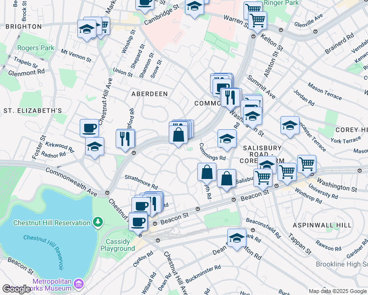 map of restaurants, bars, coffee shops, grocery stores, and more near 113 Kilsyth Road in Boston