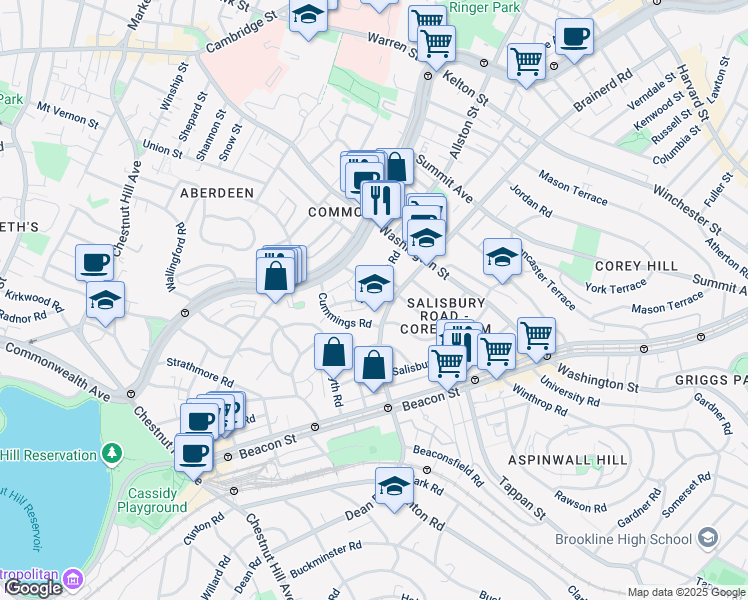 map of restaurants, bars, coffee shops, grocery stores, and more near in Boston