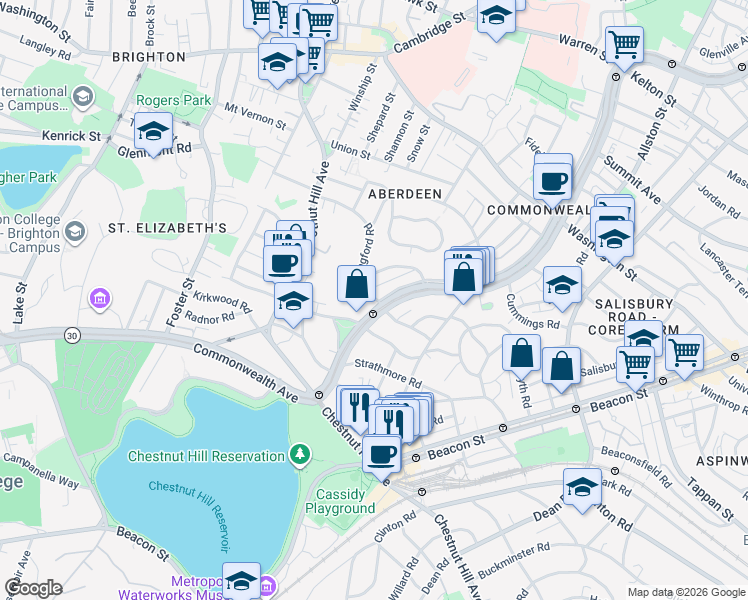 map of restaurants, bars, coffee shops, grocery stores, and more near in Boston