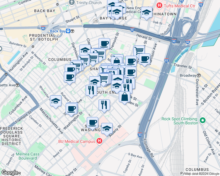 map of restaurants, bars, coffee shops, grocery stores, and more near 19 Monsignor Reynolds Way in Boston