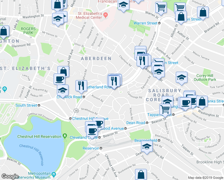 map of restaurants, bars, coffee shops, grocery stores, and more near 113 Kilsyth Road in Boston