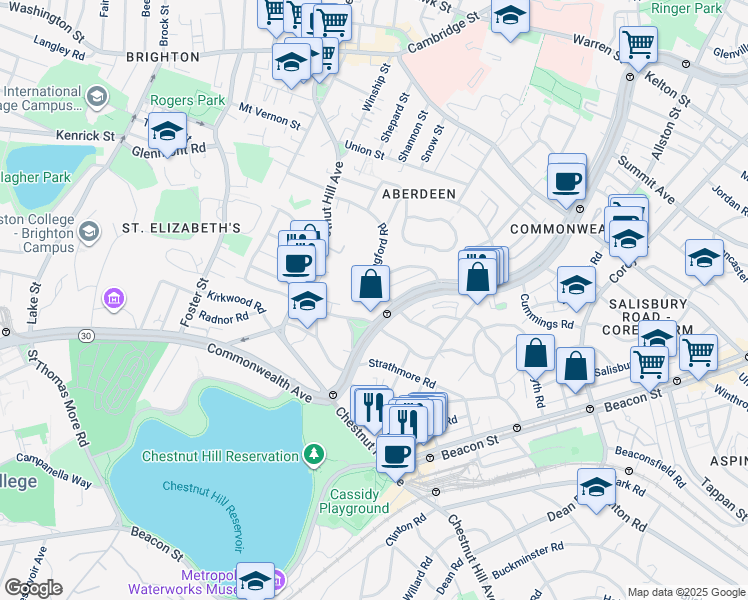 map of restaurants, bars, coffee shops, grocery stores, and more near in Boston