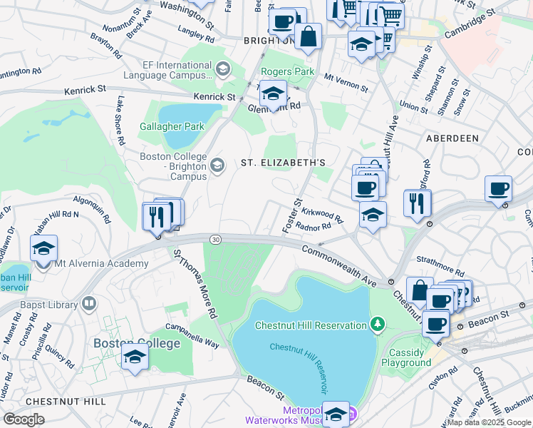 map of restaurants, bars, coffee shops, grocery stores, and more near 11 Gerald Road in Boston