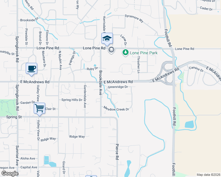 map of restaurants, bars, coffee shops, grocery stores, and more near 2430 Greenridge Drive in Medford