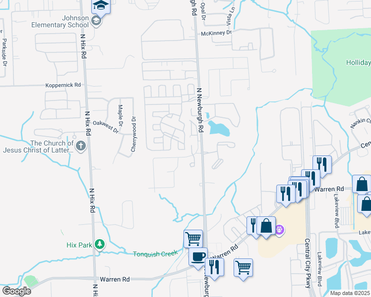 map of restaurants, bars, coffee shops, grocery stores, and more near 37410 Fountain Park Circle in Westland