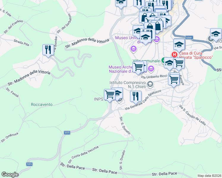 map of restaurants, bars, coffee shops, grocery stores, and more near 87 Viale Maiella in Chieti