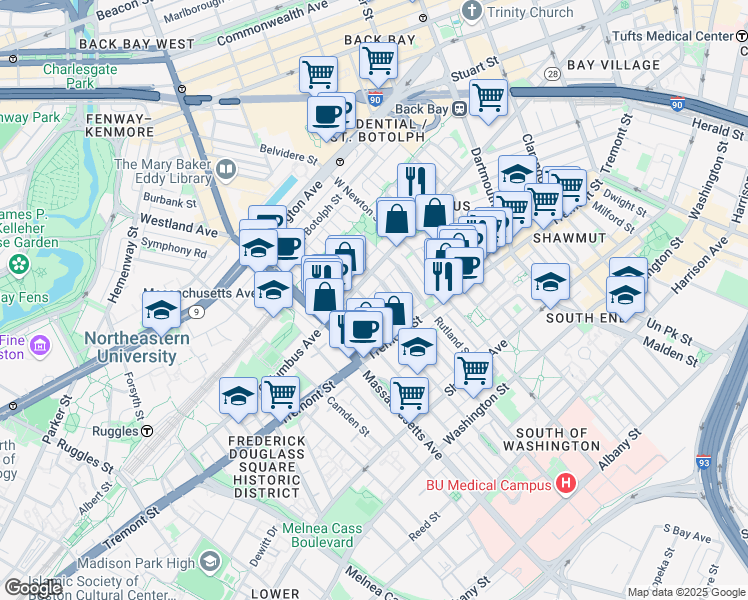 map of restaurants, bars, coffee shops, grocery stores, and more near 43 Public Alley 502 in Boston