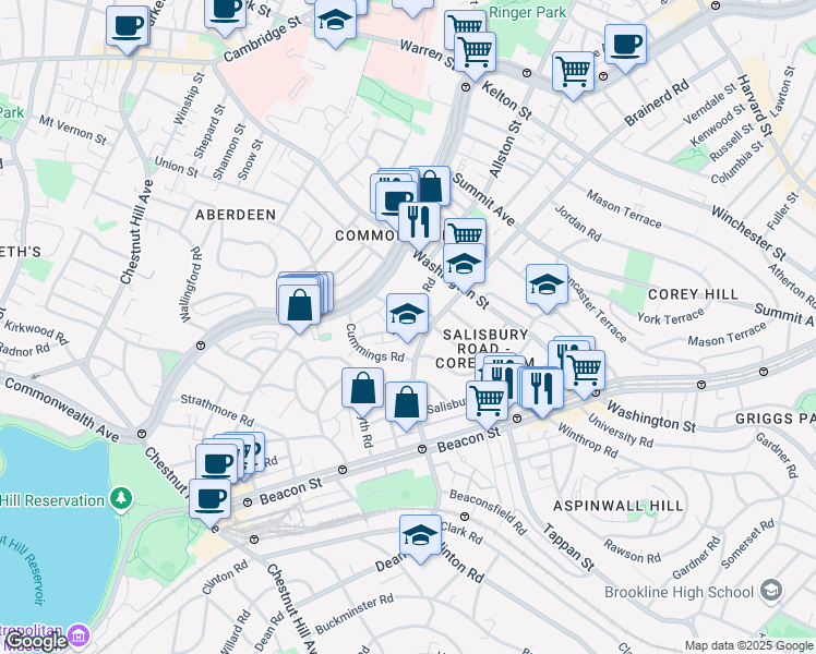 map of restaurants, bars, coffee shops, grocery stores, and more near 19 Mount Hood Road in Boston