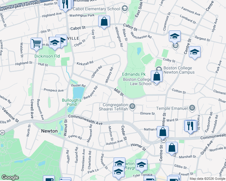 map of restaurants, bars, coffee shops, grocery stores, and more near 61 Morse Road in Newton