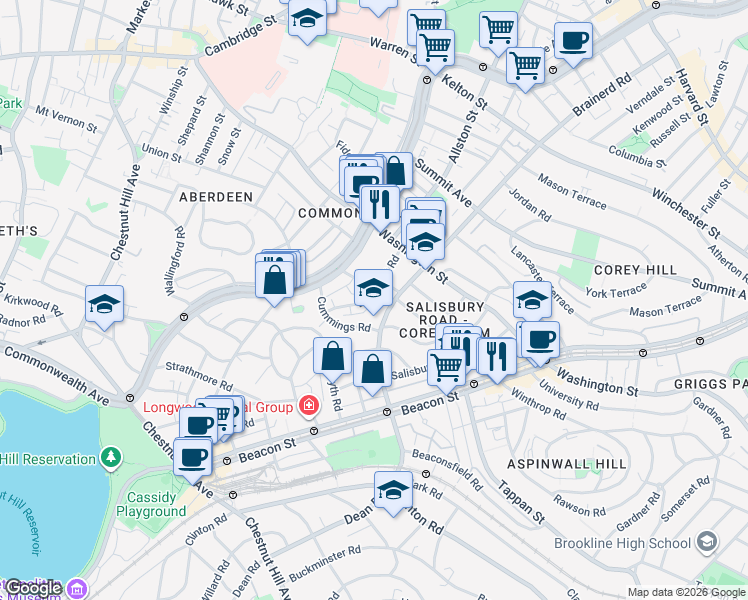 map of restaurants, bars, coffee shops, grocery stores, and more near 19 Mount Hood Road in Boston