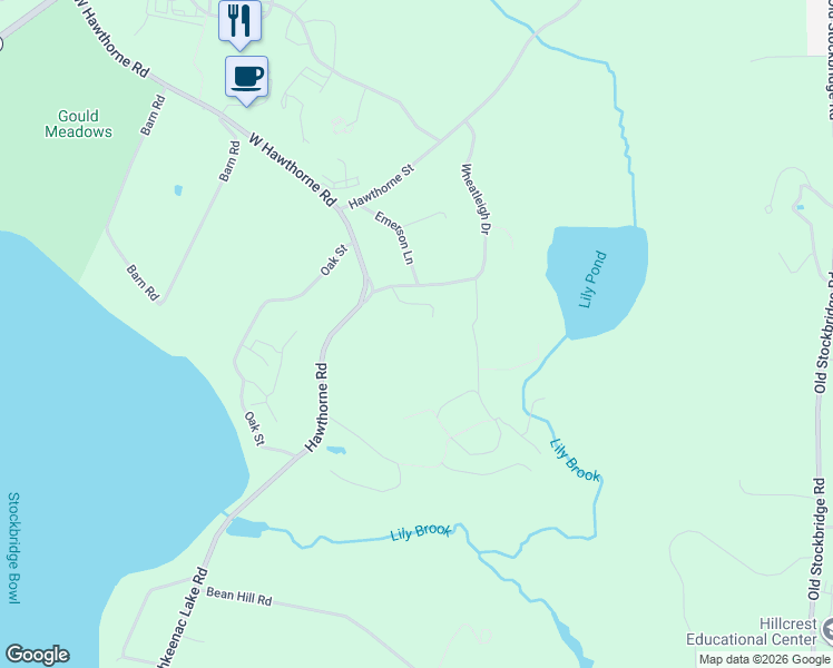 map of restaurants, bars, coffee shops, grocery stores, and more near 11 Hawthorne Road in Lenox