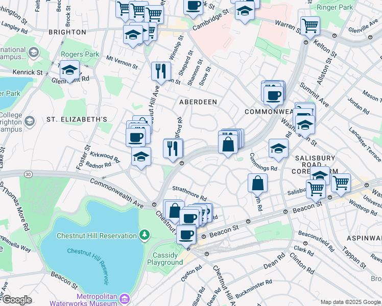 map of restaurants, bars, coffee shops, grocery stores, and more near 14 Leamington Road in Boston