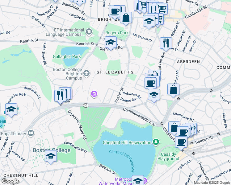 map of restaurants, bars, coffee shops, grocery stores, and more near 22 Lane Park in Boston