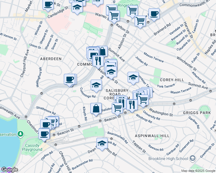 map of restaurants, bars, coffee shops, grocery stores, and more near in Boston