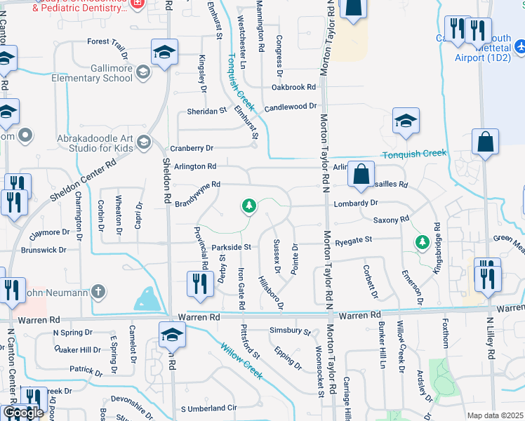 map of restaurants, bars, coffee shops, grocery stores, and more near 7665 Sussex Court in Wayne County