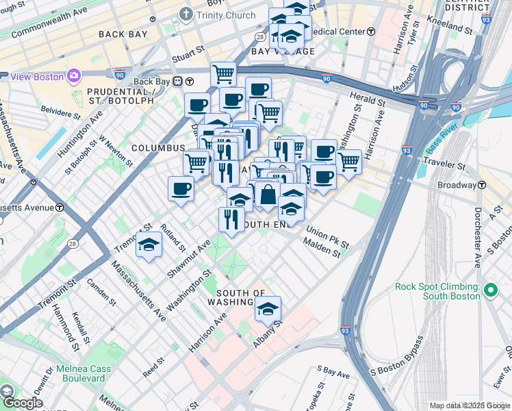 map of restaurants, bars, coffee shops, grocery stores, and more near 7 Upton Street in Boston