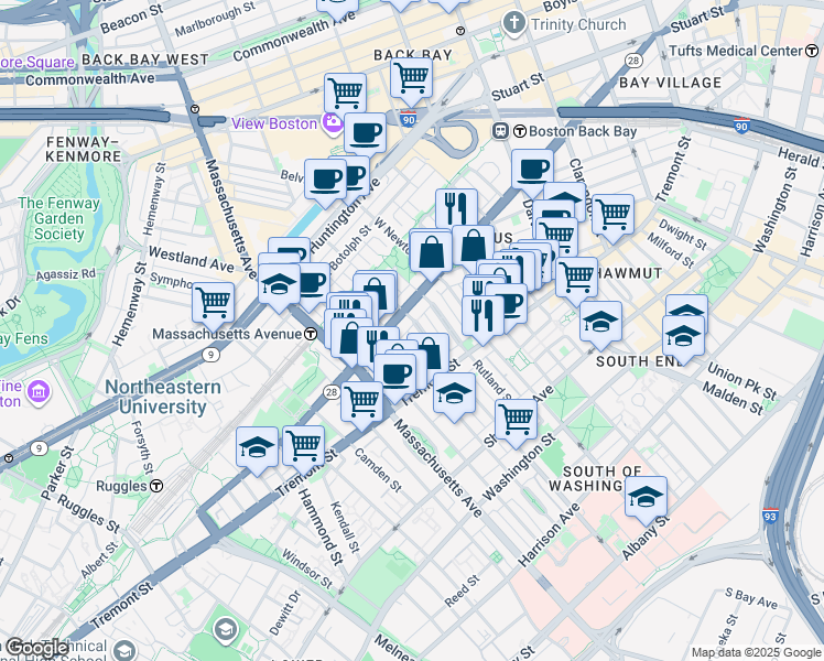 map of restaurants, bars, coffee shops, grocery stores, and more near 43 Public Alley 502 in Boston
