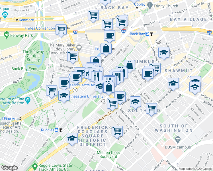 map of restaurants, bars, coffee shops, grocery stores, and more near 23 Wellington Street in Boston