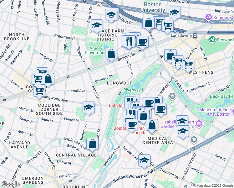 map of restaurants, bars, coffee shops, grocery stores, and more near in Boston