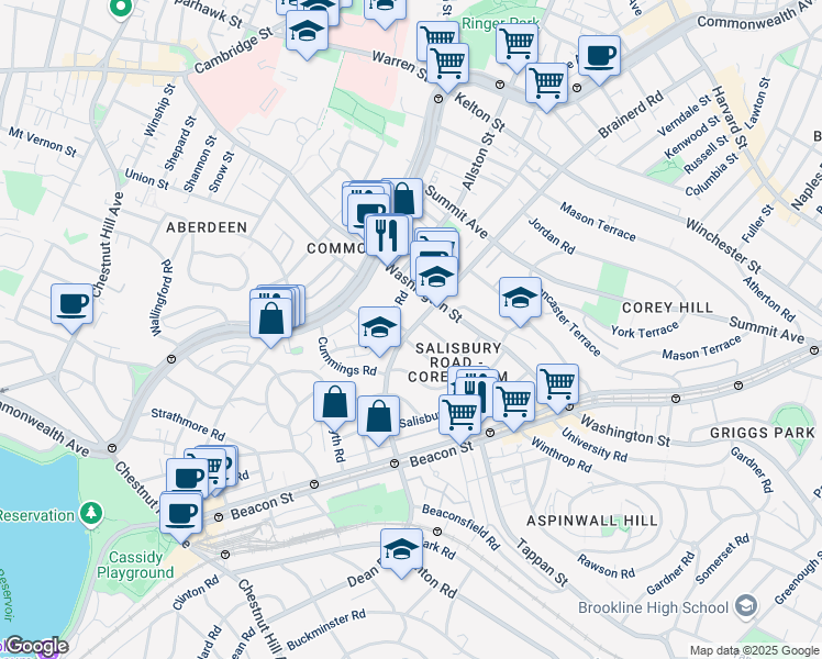 map of restaurants, bars, coffee shops, grocery stores, and more near 19 Mount Hood Road in Boston