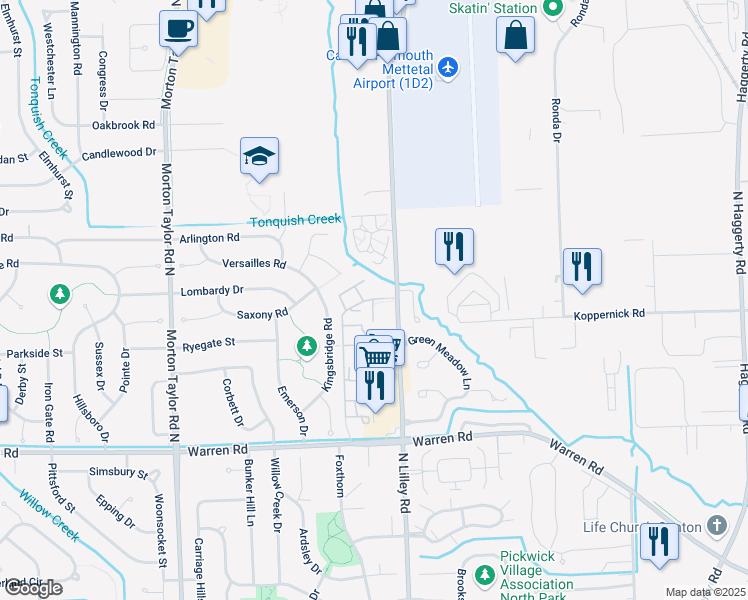 map of restaurants, bars, coffee shops, grocery stores, and more near 7655 Balmoral Drive in Canton