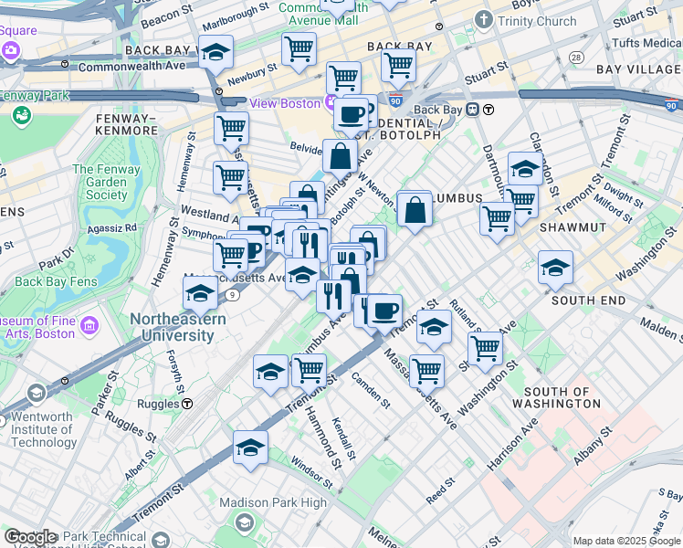 map of restaurants, bars, coffee shops, grocery stores, and more near 23 Wellington Street in Boston
