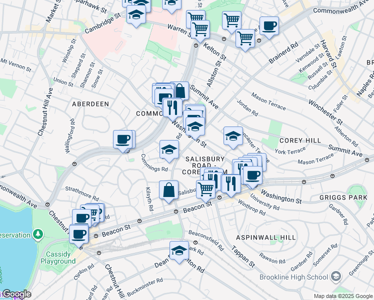 map of restaurants, bars, coffee shops, grocery stores, and more near in Boston