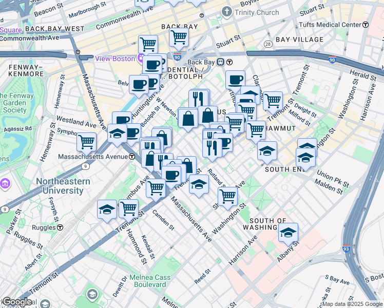 map of restaurants, bars, coffee shops, grocery stores, and more near 43 Public Alley 502 in Boston