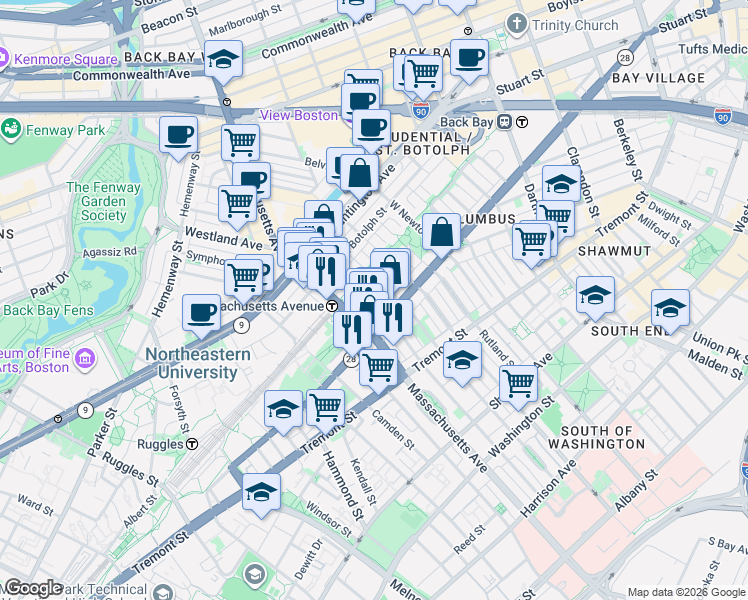map of restaurants, bars, coffee shops, grocery stores, and more near 23 Wellington Street in Boston