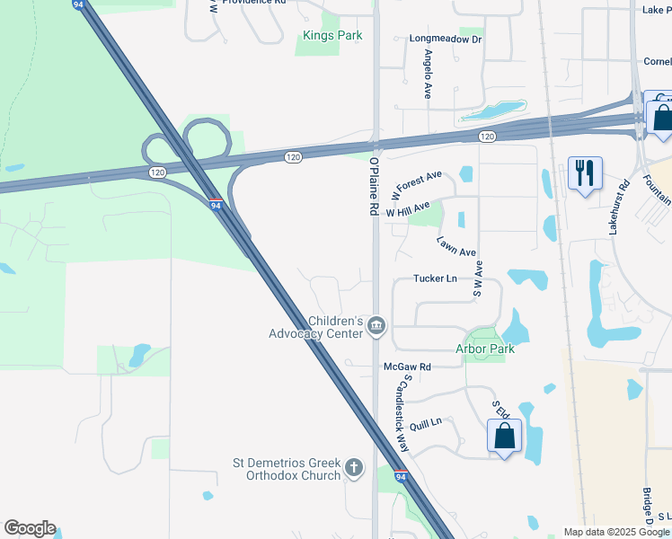 map of restaurants, bars, coffee shops, grocery stores, and more near 1035 South Wellington Road in Waukegan