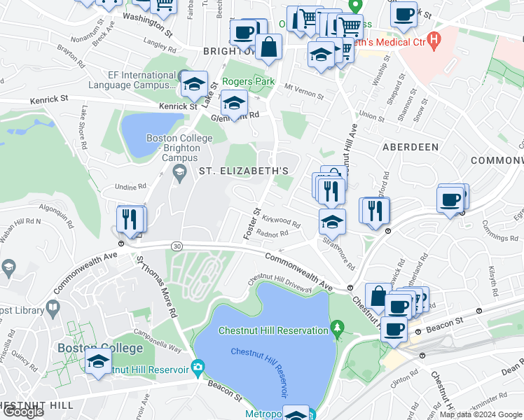 map of restaurants, bars, coffee shops, grocery stores, and more near 270 Foster Street in Boston