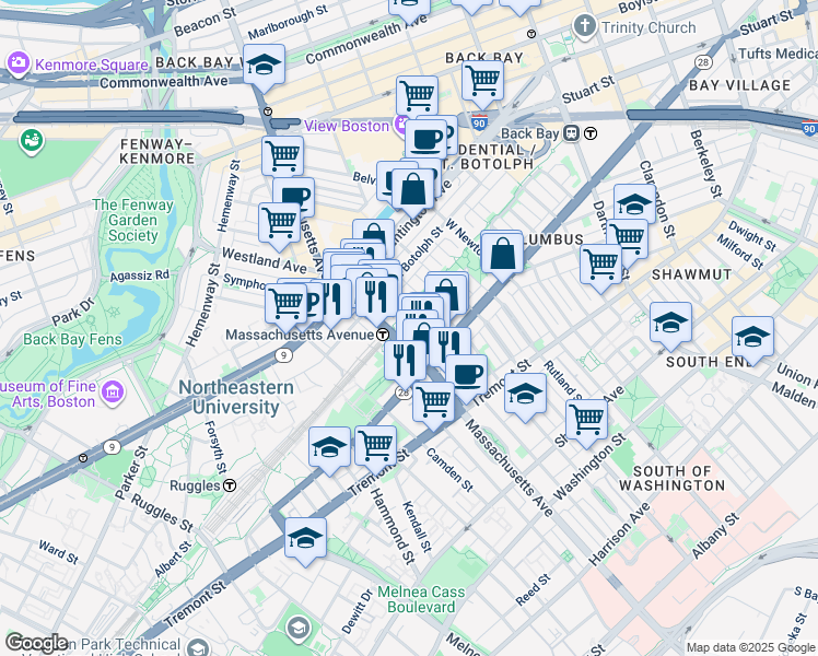 map of restaurants, bars, coffee shops, grocery stores, and more near 23 Wellington Street in Boston