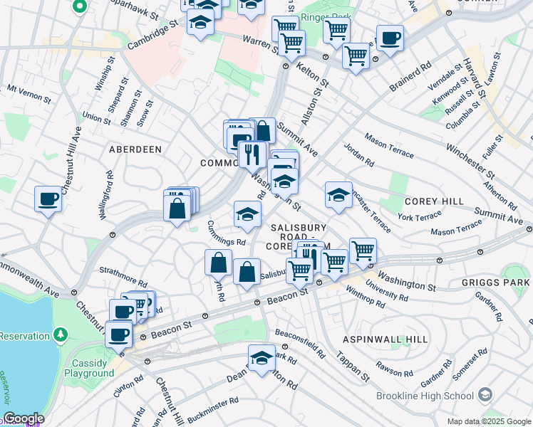 map of restaurants, bars, coffee shops, grocery stores, and more near 19 Mount Hood Road in Boston