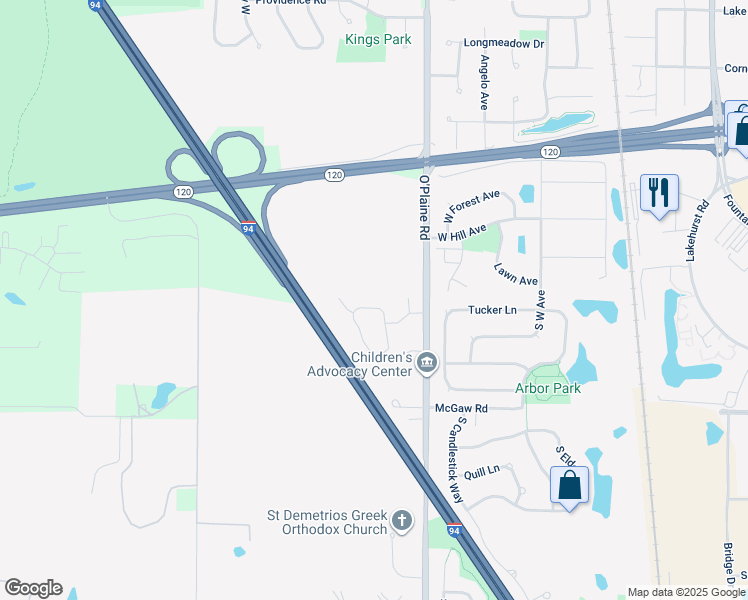 map of restaurants, bars, coffee shops, grocery stores, and more near 1035 South Wellington Road in Waukegan