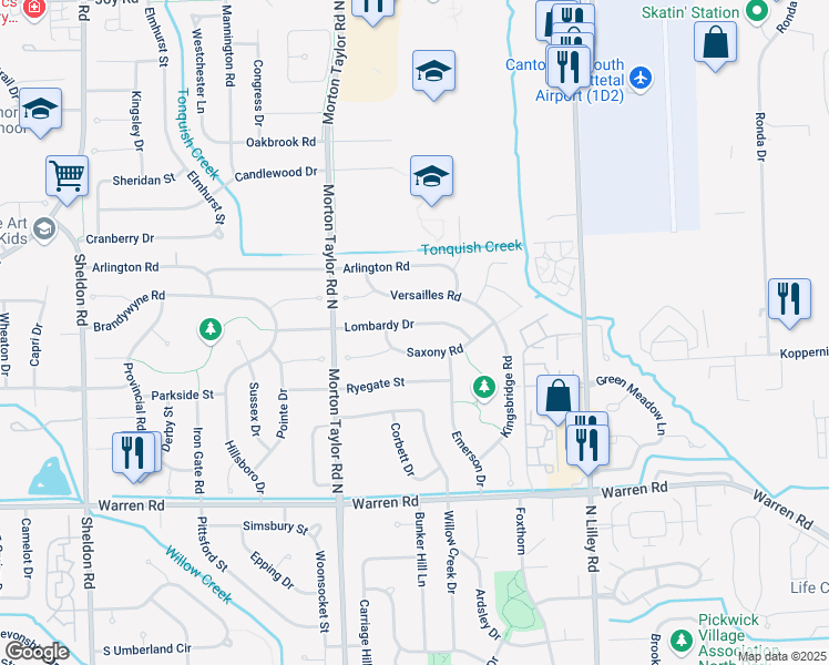 map of restaurants, bars, coffee shops, grocery stores, and more near 42926 Lombardy Drive in Canton