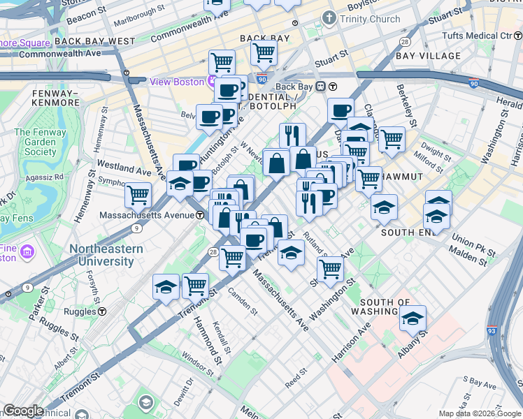map of restaurants, bars, coffee shops, grocery stores, and more near 43 Public Alley 502 in Boston