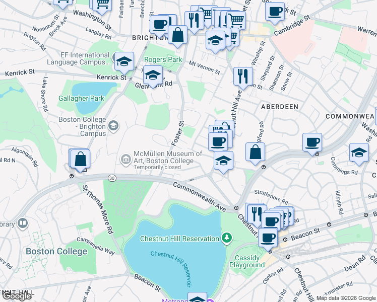 map of restaurants, bars, coffee shops, grocery stores, and more near 201 Chiswick Road in Boston