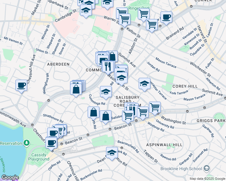 map of restaurants, bars, coffee shops, grocery stores, and more near 19 Mount Hood Road in Boston