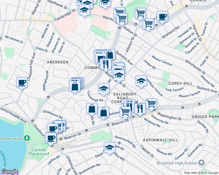 map of restaurants, bars, coffee shops, grocery stores, and more near 19 Mount Hood Road in Boston
