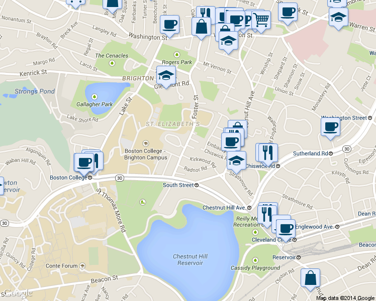 map of restaurants, bars, coffee shops, grocery stores, and more near 260 Foster Street in Boston