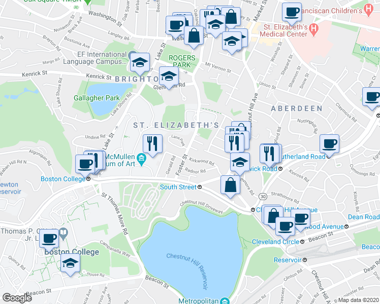 map of restaurants, bars, coffee shops, grocery stores, and more near 260 Foster Street in Boston