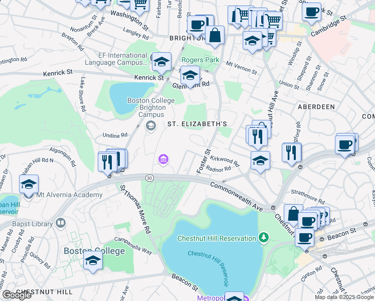 map of restaurants, bars, coffee shops, grocery stores, and more near 22 Lane Park in Boston